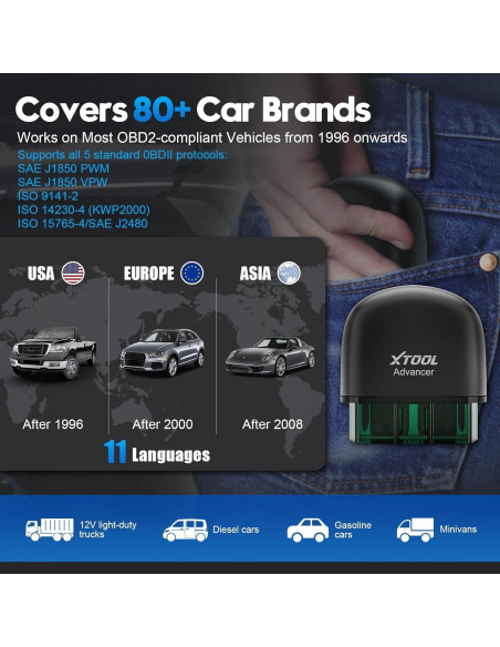 Escáner OBD2 Inalámbrico XTOOL Advancer AD20 Pro - Diagnóstico Completo