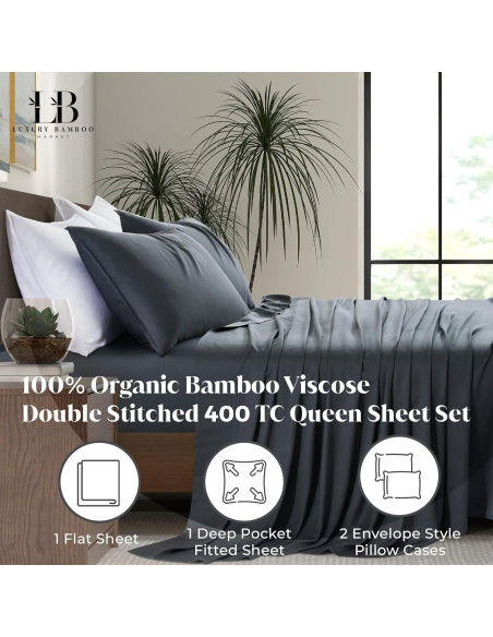 Juego de Sábanas Queen Mercado de Bambú de Lujo 100% Viscosa Juego de Sábanas Queen Mercado de Bambú de Lujo 100% Viscosa