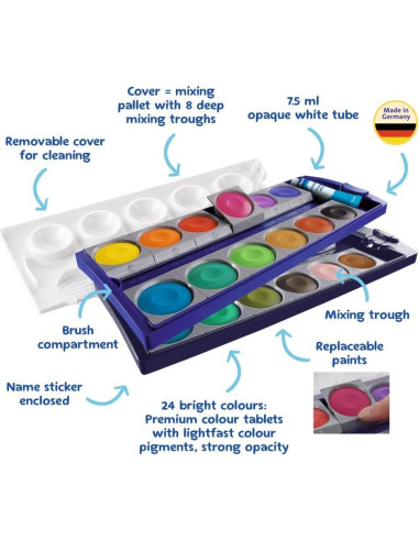 Juego de Pintura Acuarela Opaca Pelikan 24 Colores + Blanco