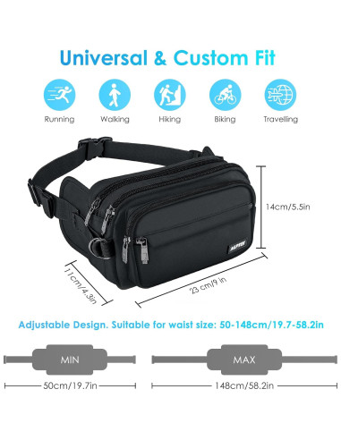 Riñonera AGPTEK Unisex Impermeable con Bloqueo RFID 22.86x13.97cm