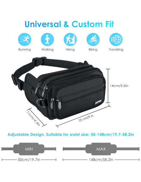 Riñonera AGPTEK Unisex Impermeable con Bloqueo RFID 22.86x13.97cm