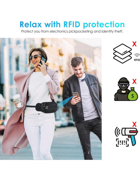 Riñonera AGPTEK Unisex Impermeable con Bloqueo RFID 22.86x13.97cm