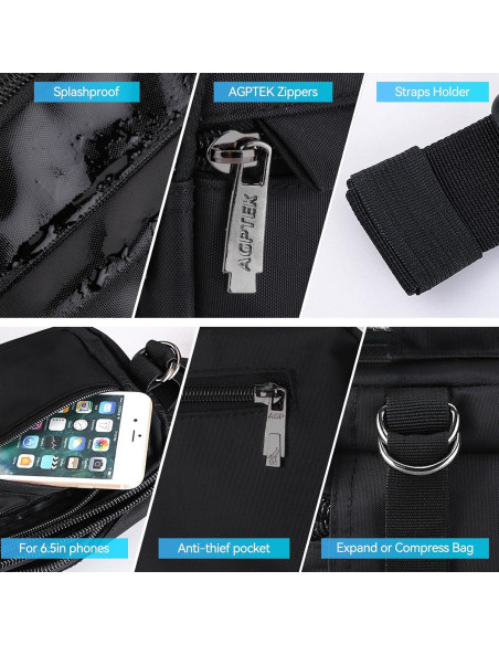Riñonera AGPTEK Unisex Impermeable con Bloqueo RFID 22.86x13.97cm