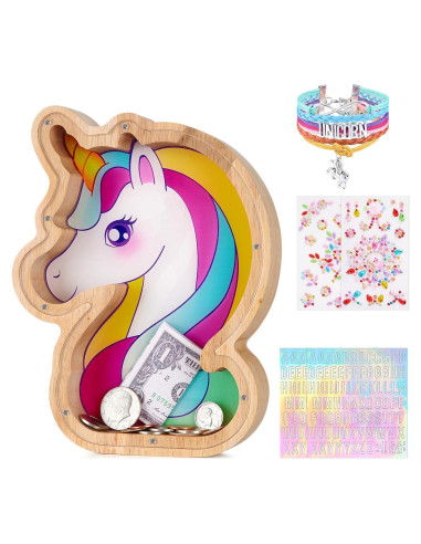 Alcancía de Madera Unicornio WERNNSAI DIY con Stickers