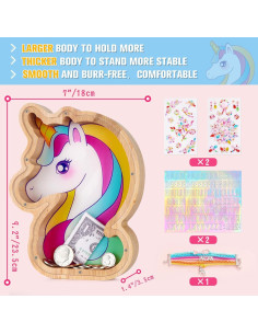 Alcancía de Madera Unicornio WERNNSAI DIY con Stickers 2