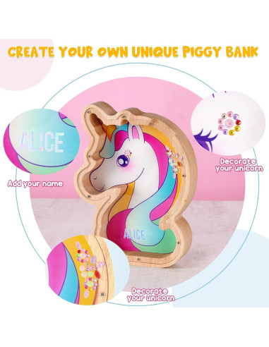 Alcancía de Madera Unicornio WERNNSAI DIY con Stickers