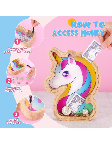 Alcancía de Madera Unicornio WERNNSAI DIY con Stickers