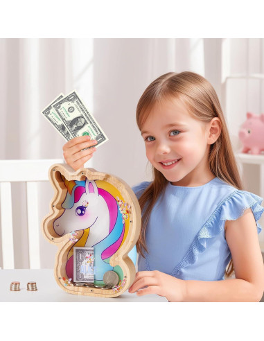 Alcancía de Madera Unicornio WERNNSAI DIY con Stickers
