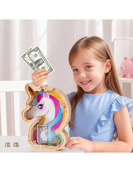 Alcancía de Madera Unicornio WERNNSAI DIY con Stickers