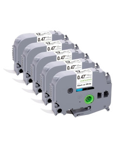 Cinta de Etiquetas Laminada 12mm YUANQIMM Negra sobre Blanca - Paquete de 5