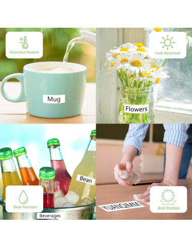 Cinta de Etiquetas Laminada 12mm YUANQIMM Negra sobre Blanca - Paquete de 5