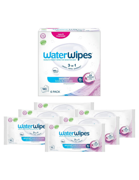 Toallitas Húmedas WaterWipes+ para Cuerpo e Íntimas, 180 Unidades