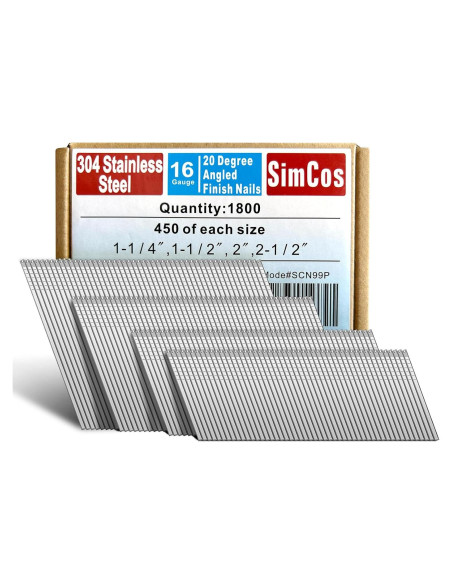 Clavos de Acabado Angulados 16GA SimCos 1800 pcs Acero Inoxidable