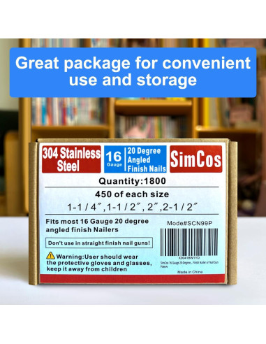 Clavos de Acabado Angulados 16GA SimCos 1800 pcs Acero Inoxidable