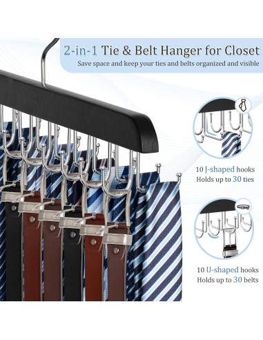 Perchero 2 en 1 Fitnice para Cinturones y Corbatas, Negro