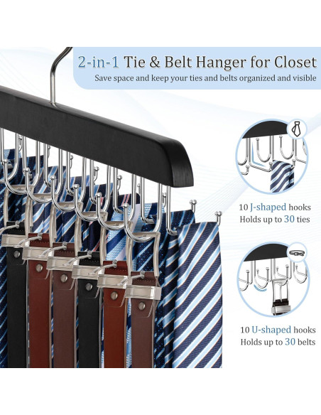 Perchero 2 en 1 Fitnice para Cinturones y Corbatas, Negro