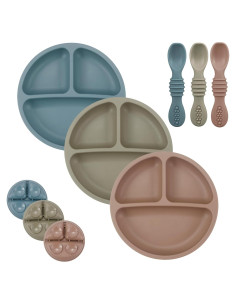 Juego de Alimentación PandaEar 3 Platos y 3 Cucharas Silicona