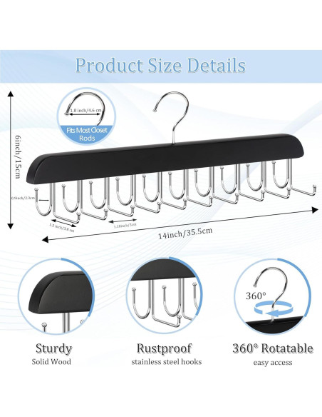 Perchero 2 en 1 Fitnice para Cinturones y Corbatas, Negro