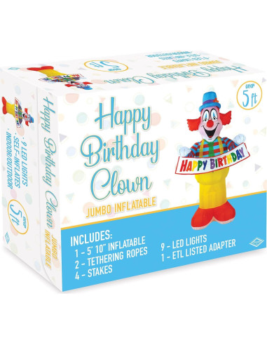 Inflable Jumbo de Payaso de Cumpleaños Beistle 178 cm LED