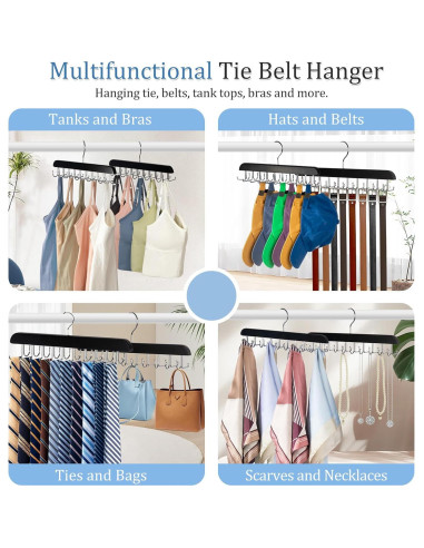 Perchero 2 en 1 Fitnice para Cinturones y Corbatas, Negro