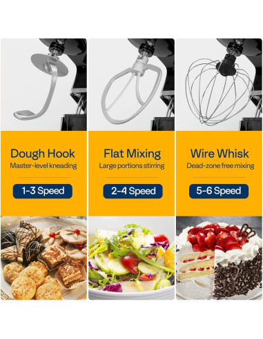 Mezclador de Pie VIVOHOME 6QT 650W 6 Velocidades Negro