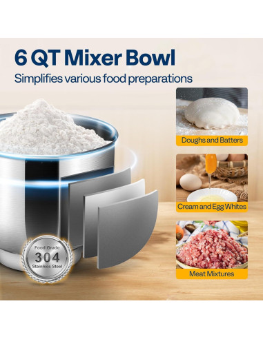 Mezclador de Pie VIVOHOME 6QT 650W 6 Velocidades Negro