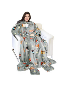 Manta Ponible Catalonia Forro Polar Gato y Perro Gris 185x135cm