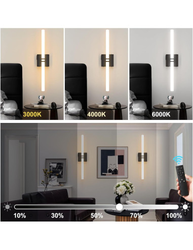 Aplique de Pared Inalámbrico Eicrkodn 55.88 cm Negro con Control Remoto