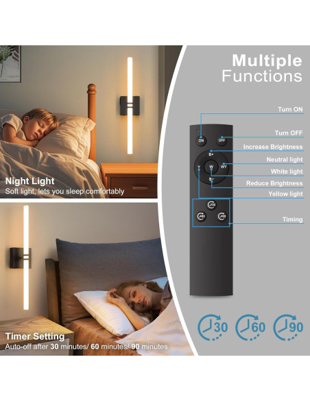 Aplique de Pared Inalámbrico Eicrkodn 55.88 cm Negro con Control Remoto