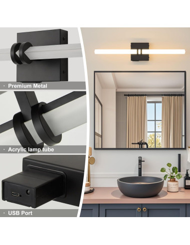 Aplique de Pared Inalámbrico Eicrkodn 55.88 cm Negro con Control Remoto