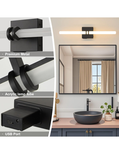 Aplique de Pared Inalámbrico Eicrkodn 55.88 cm Negro con Control Remoto