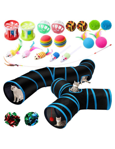 Conjunto de Juguetes para Gatos Poen 22 Piezas con 2 Túneles