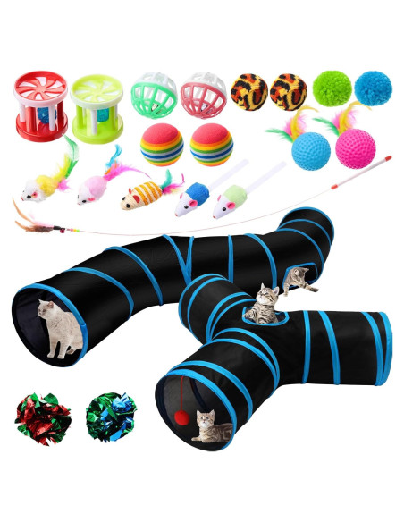 Conjunto de Juguetes para Gatos Poen 22 Piezas con 2 Túneles Conjunto de Juguetes para Gatos Poen 22 Piezas con 2 Túneles