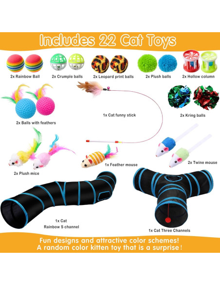 Conjunto de Juguetes para Gatos Poen 22 Piezas con 2 Túneles Conjunto de Juguetes para Gatos Poen 22 Piezas con 2 Túneles
