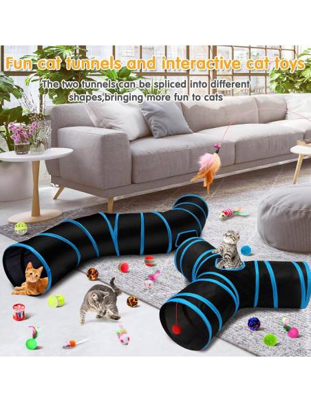 Conjunto de Juguetes para Gatos Poen 22 Piezas con 2 Túneles Conjunto de Juguetes para Gatos Poen 22 Piezas con 2 Túneles