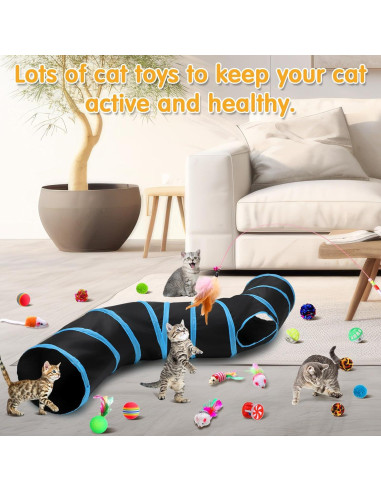 Conjunto de Juguetes para Gatos Poen 22 Piezas con 2 Túneles