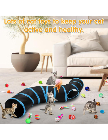 Conjunto de Juguetes para Gatos Poen 22 Piezas con 2 Túneles Conjunto de Juguetes para Gatos Poen 22 Piezas con 2 Túneles