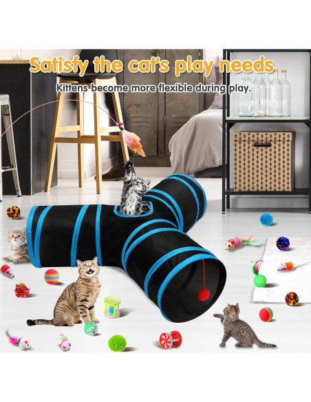 Conjunto de Juguetes para Gatos Poen 22 Piezas con 2 Túneles Conjunto de Juguetes para Gatos Poen 22 Piezas con 2 Túneles