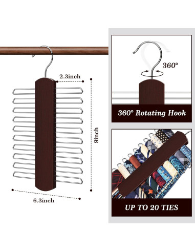 Soporte para Corbatas YYILIS 2 Paquete Madera Rotatable 40 Corbatas
