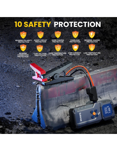 Arrancador de Salto KATOROE Q27B 4000A con Compresor 12V Arrancador de Salto KATOROE Q27B 4000A con Compresor 12V