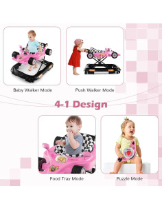 Andador 4 en 1 BABY JOY Plegable Rosa con Música y Luces 2