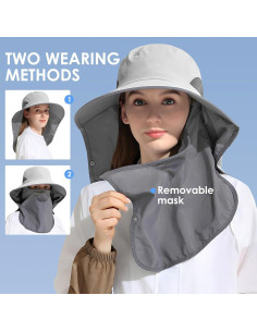 Sombrero de Sol UPF 50+ Gris Claro con Flap Desmontable 2