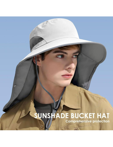 Sombrero de Sol UPF 50+ Gris Claro con Flap Desmontable