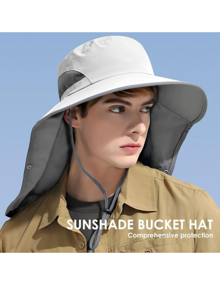 Sombrero de Sol UPF 50+ Gris Claro con Flap Desmontable