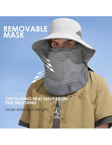 Sombrero de Sol UPF 50+ Gris Claro con Flap Desmontable