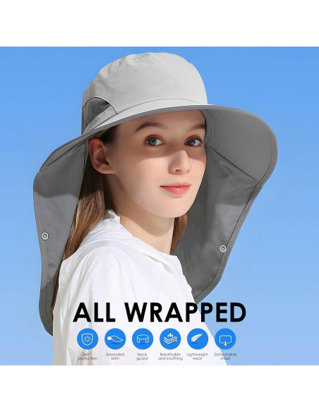 Sombrero de Sol UPF 50+ Gris Claro con Flap Desmontable