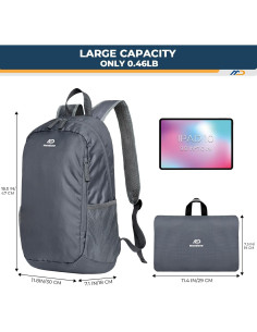 Mochila Plegable Ligera 30L Gris - Compacta Impermeable para Senderismo 2