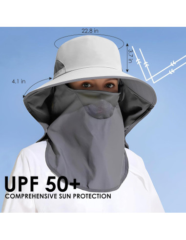 Sombrero de Sol UPF 50+ Gris Claro con Flap Desmontable