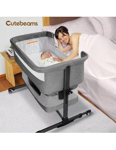 Cuna 3 en 1 Cutebeams Lateral con Colchón y Malla Gris 2
