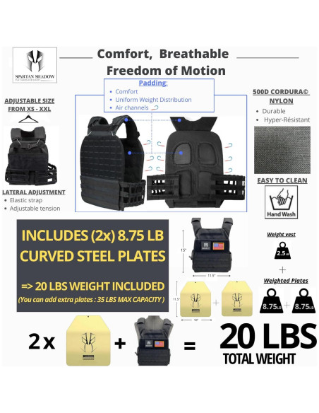 Chaleco con peso ajustable SPARTAN SHADOW 9kg para entrenamiento